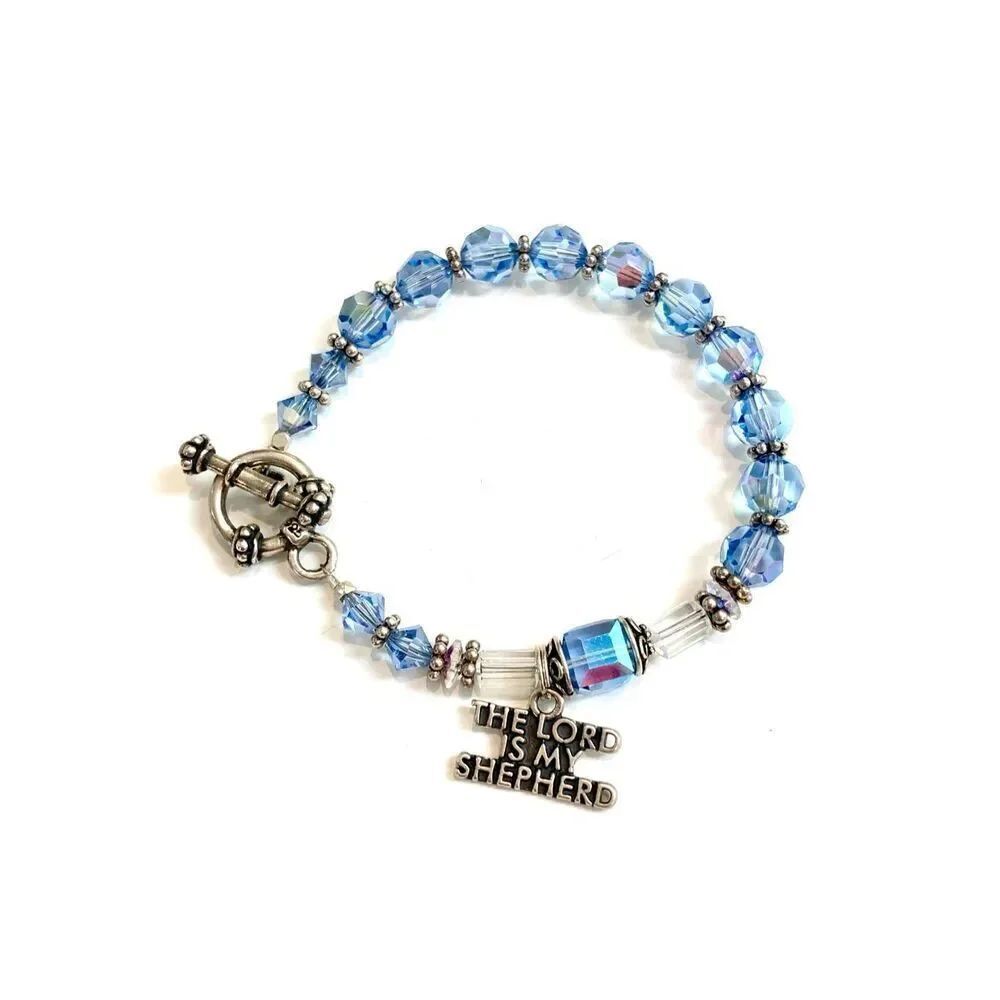 Blue Crystal with Sterling Silver Charm Bracelet #faith #handmade